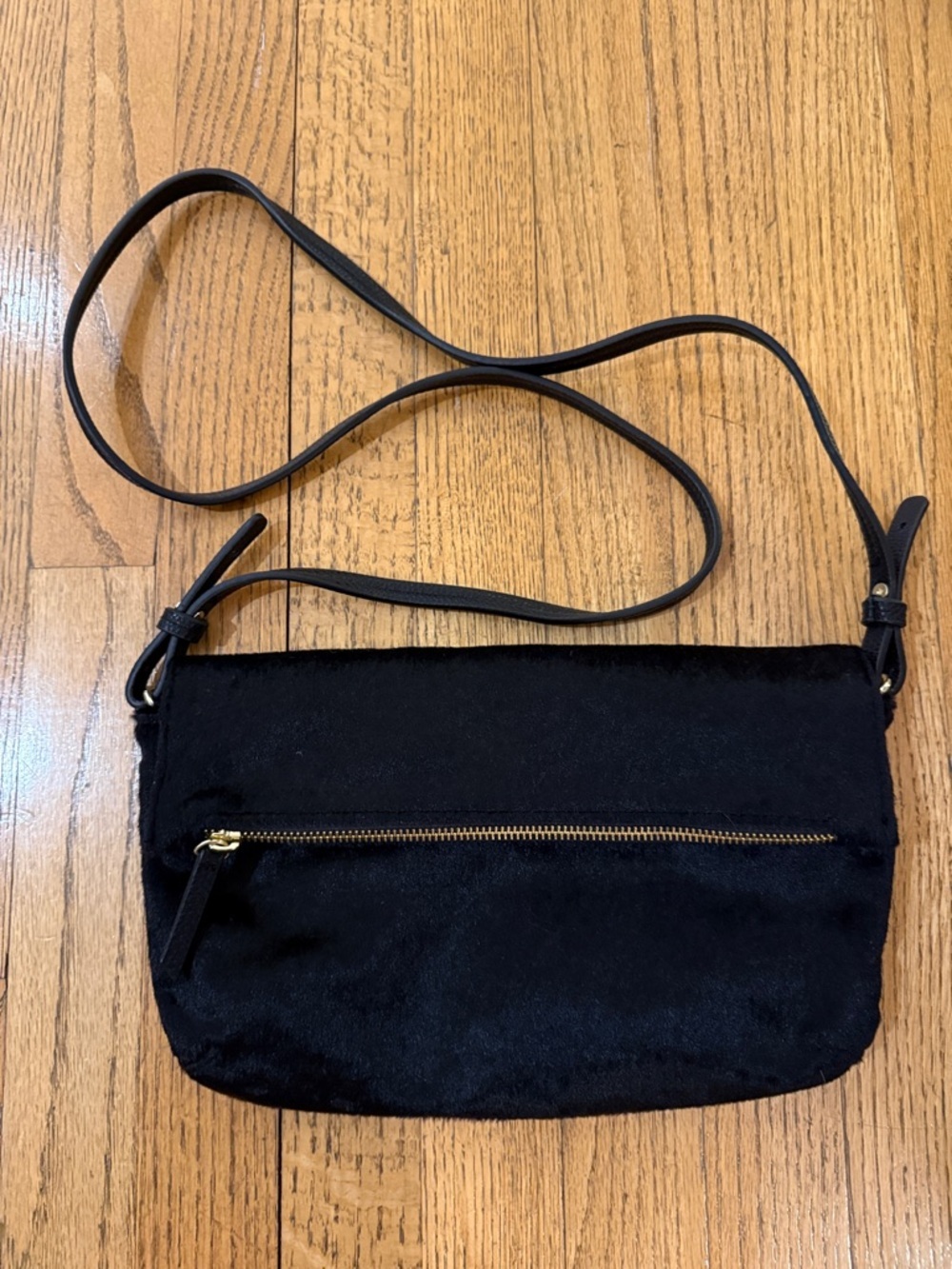 A New Day Black Faux Fur Minimalist Crossbody Bag